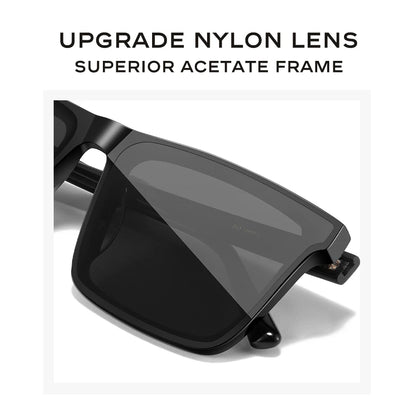 Ochelari de soare polarizați CAPONI din nailon, cu rame din acetat, design pătrat și plat, pentru bărbați, protecție UV400, lentile negre CP7499