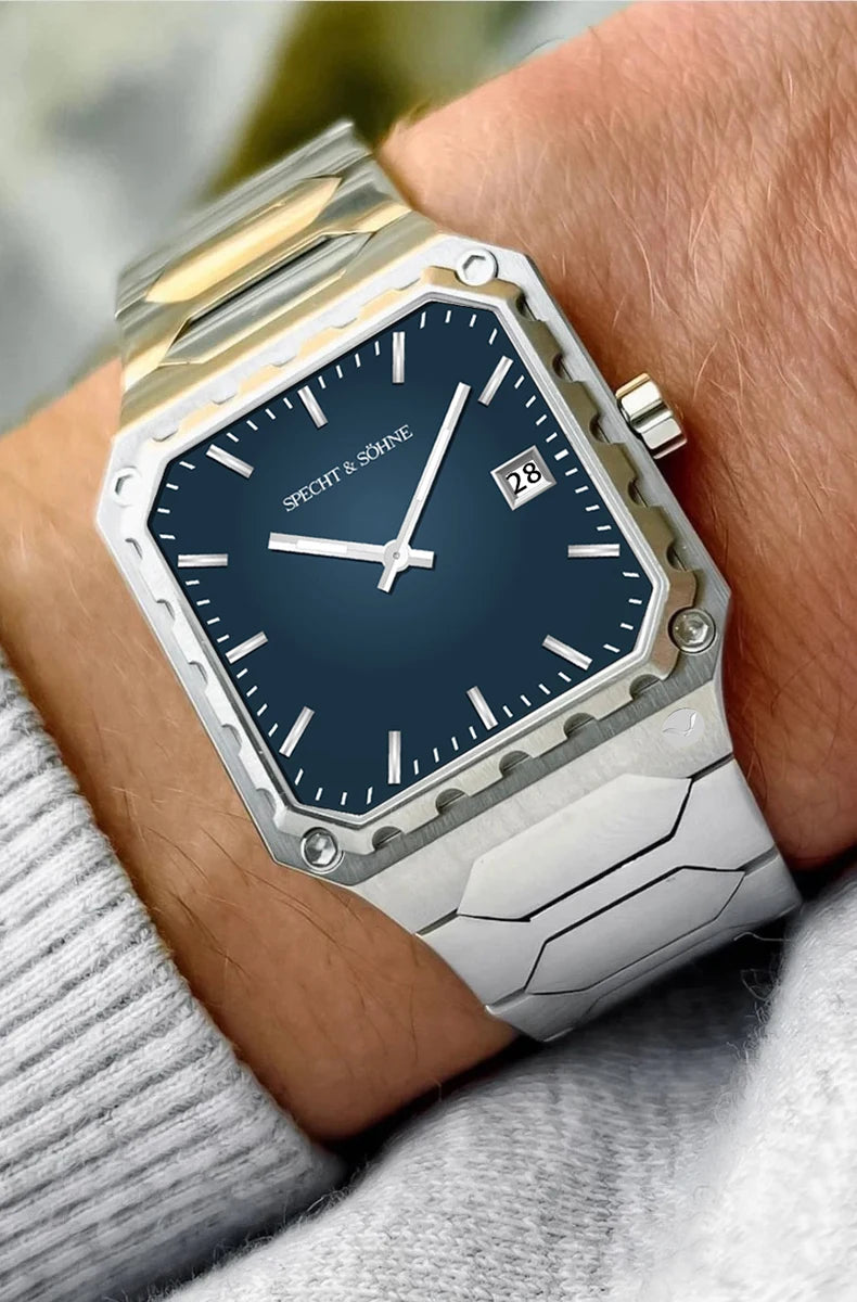 Specht & Söhne New Luxury Square 222 Watch Waterproof Male Clock Luminous Sapphire Stainless Steel Blue Men Watch Reloj Hombre