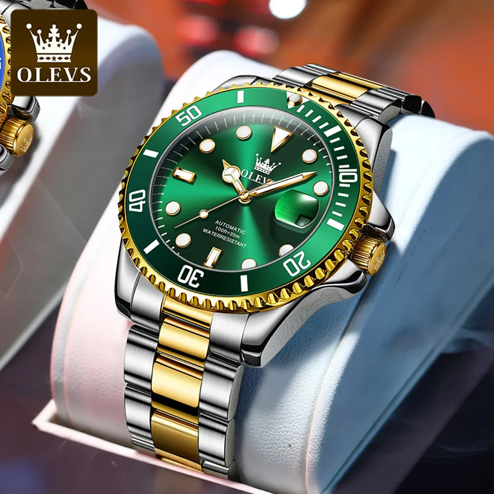 OLEVS 6650 Men Watch Classic Original Automatic Mechanical Watch For Man Zircon Scale Waterproof Luminous Stainless Steel Watch