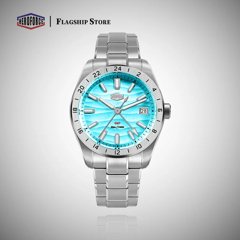 HEROFORCE Quality Original GMT Men Clock Waterproof Luminous Date Luxury Man Watch Stainless Steel Quartz Men's Watches Male