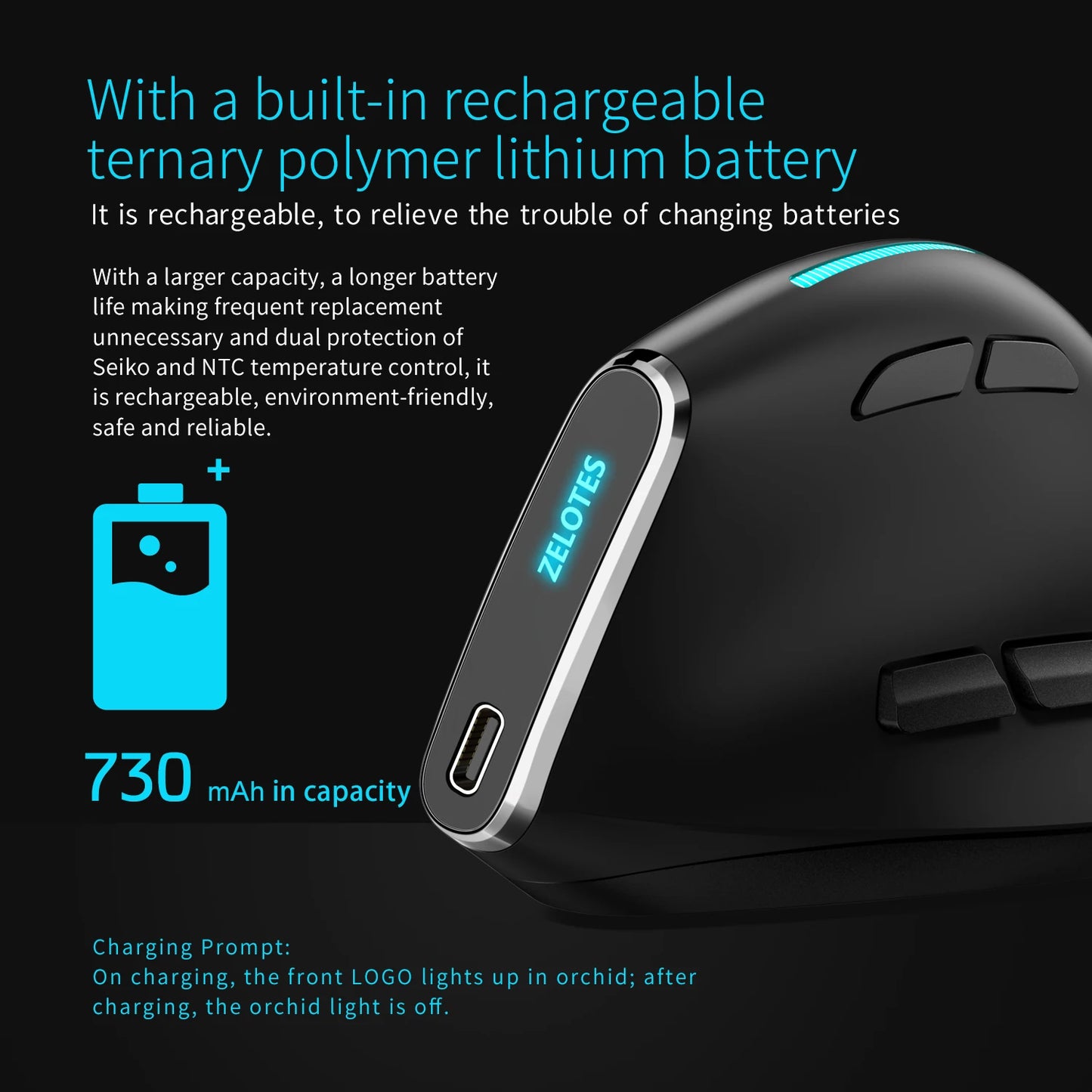 ZELOTES F36 Vertical Wireless Mouse Bluetooth Ergonomic Mice Rechargeable Programmable Gaming Mouse 2.4G 2400DPI for Laptop PC