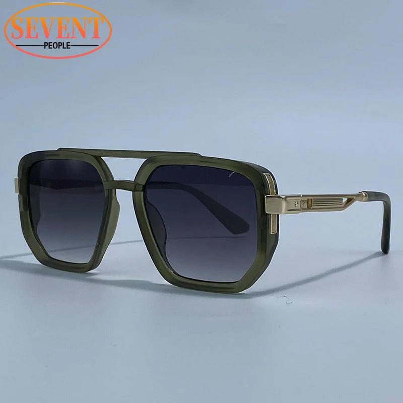 Ochelari de soare pătrați polarizați pentru bărbați, de lux, în stil vintage, cu punte dublă, lentile cu gradient, ochelari de soare pentru șofat, ochelari de soare retro cu partea superioară plată, pentru bărbați