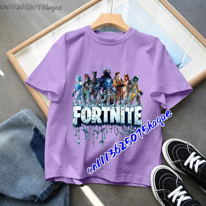 Fortnites Children T-shirts Game Cartoon Printed Figures Fortress Night Tees Game Short Sleeves Tops Summer Boys Girls Clothes
