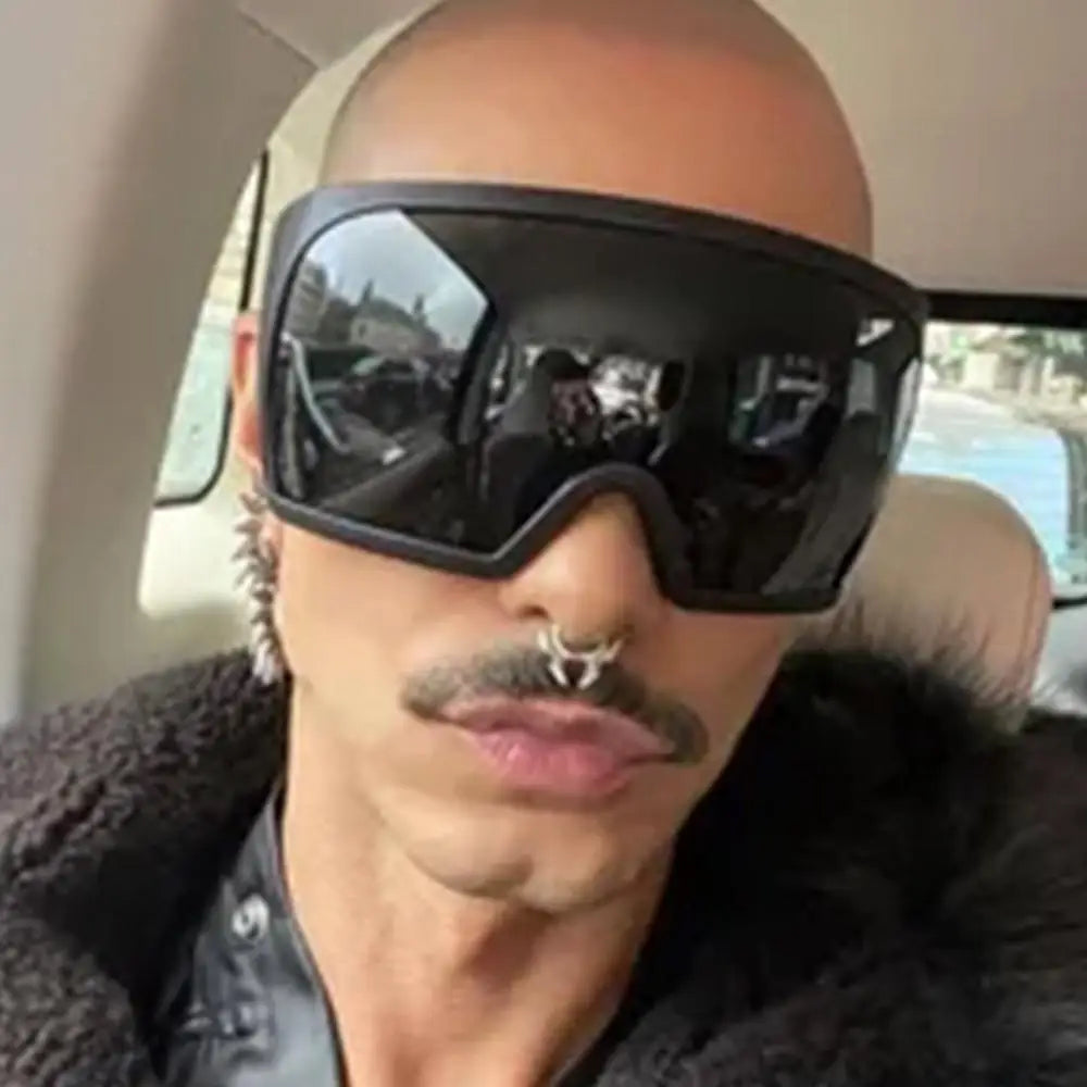 Ochelari de soare futuristici cu ramă învelitoare, lentile curbate Rave, protecție UV400, ochelari de soare supradimensionați Y2K pentru femei și bărbați