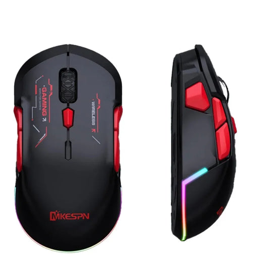 Bezprzewodowa mysz gamingowa MKESPN W12 z 10 przyciskami makro, Bluetooth, wielokanałowa, trójtrybowa, duża, RGB, ergonomiczna i oburęczna