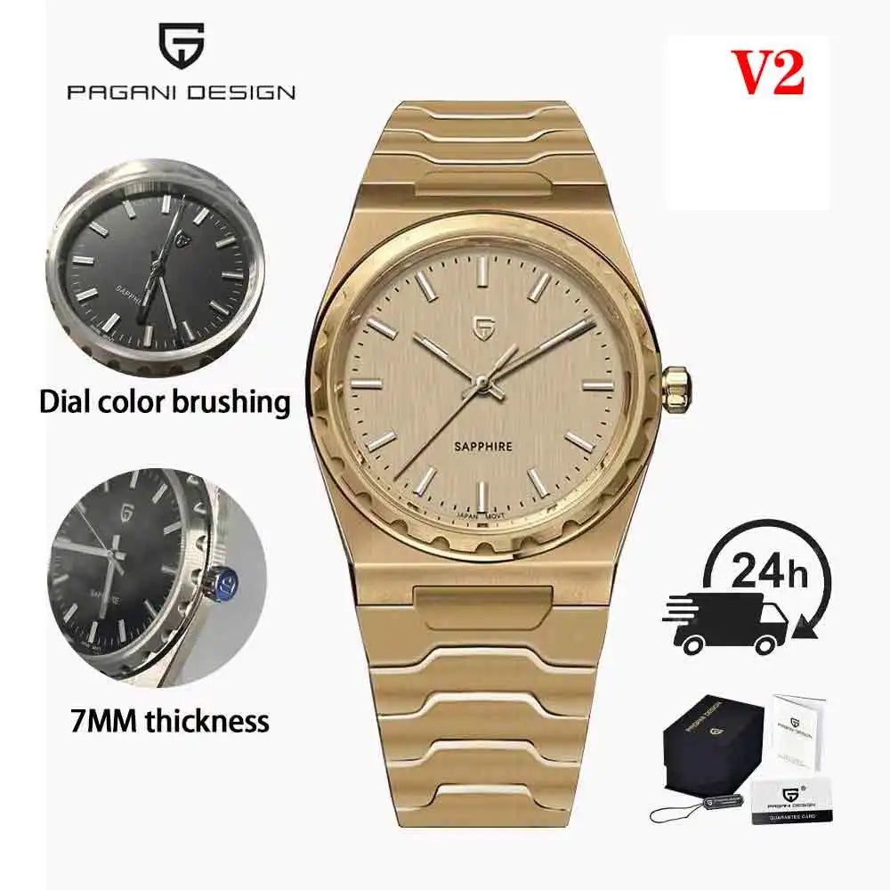 PAGANI DESIGN 2026 new ultra-thin 7mm quartz men's watch stainless steel sapphire 10Bar waterproof C3 upgrade V2 reloj hombre