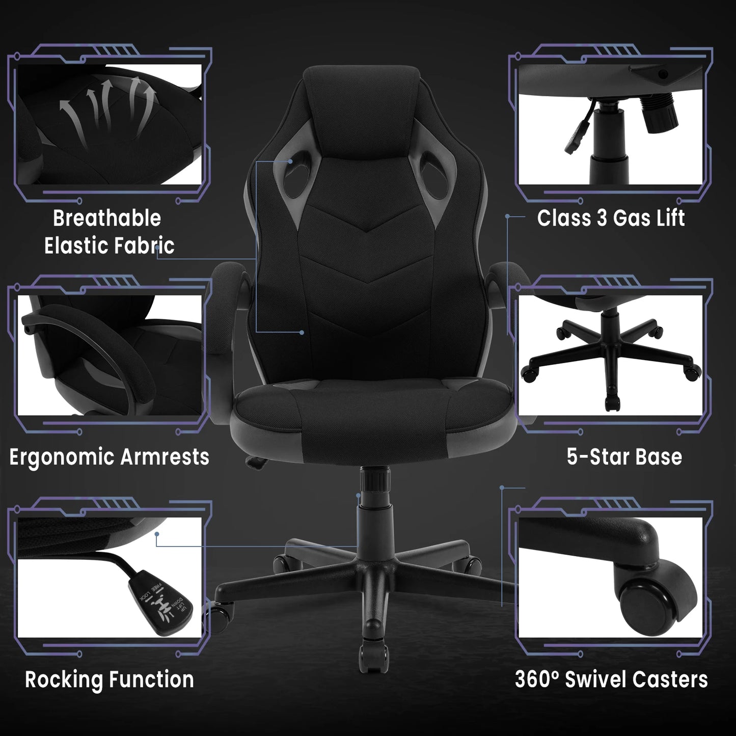 WOLTU Gaming Chair Gamer Armchair Office Computer Chair Ergonomic Design Fabric 360° Swivel Chair Adjustable Height High Back