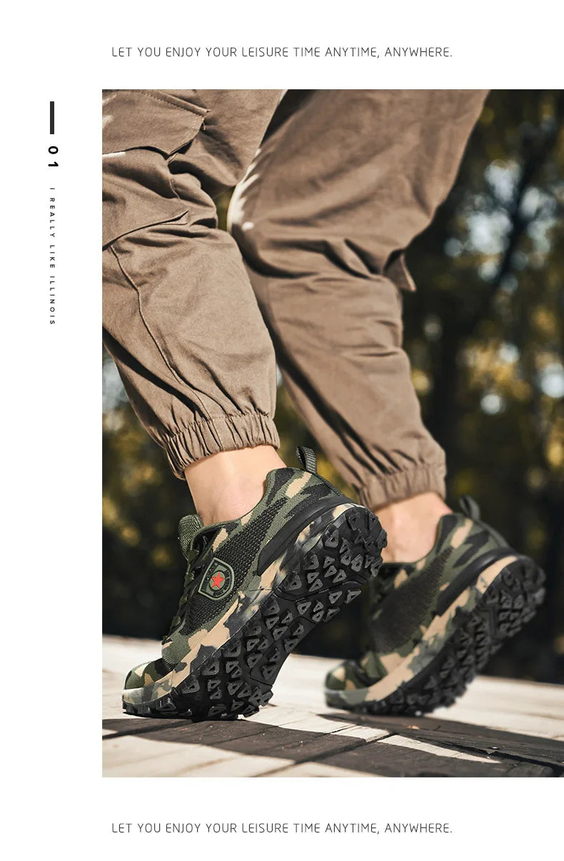 Men's camouflage breathable sports shoes are comfortable and non slip soft soled shoes suitable for men's outdoor activities