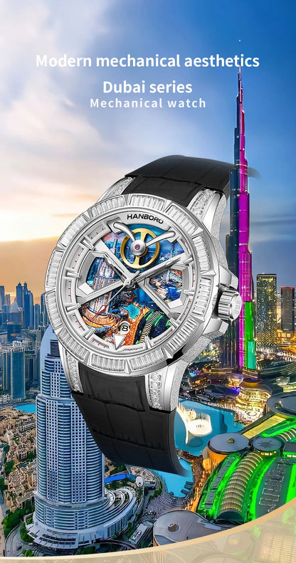 HANBORO Dubai Collection Dubai Characteristic Personalized Dial Frosted Crafted Diamonds Luxury Men's Automatic Mechanical Watch