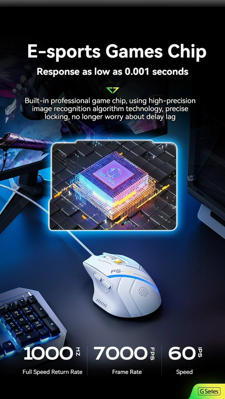 Inphic Pg1 Wired Gaming Mouse, RGB Light Emitting, Macro Programming, 12800 DPI, 6 Keys, Computer Mouse, 1000Hz Polling Rate