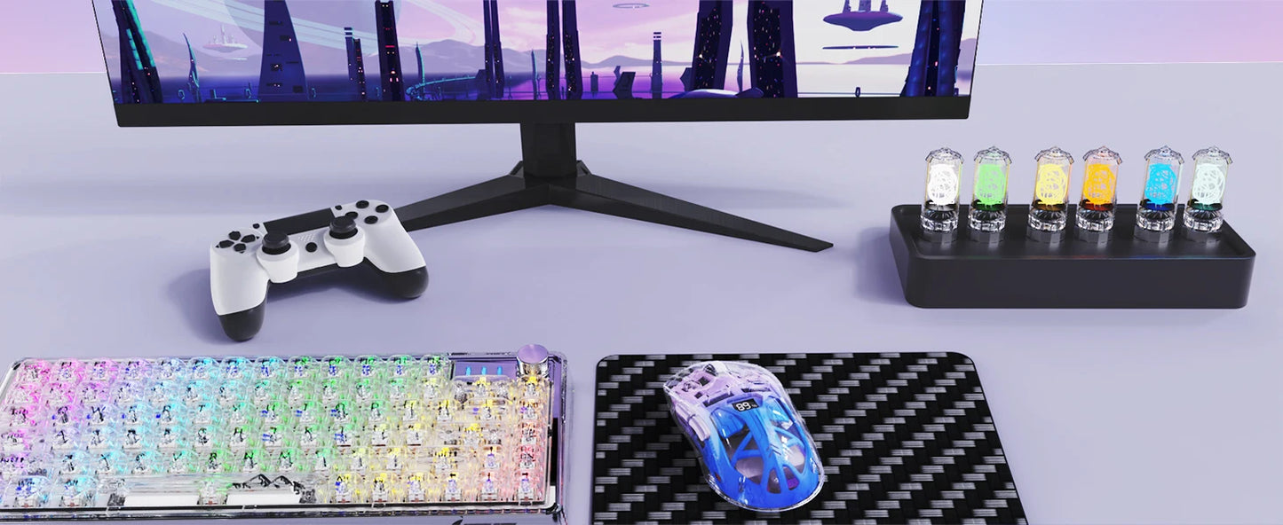 A2 Transparent Wireless Gaming Mouse, BT 5.0/2.4G PC Rechargeable RGB Mice with Digital Screen,PixArt 3212, 5 Adjustable DPI