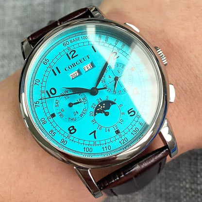 Corgeut Multi Functional Watch Automatic Mechanical Watch for Men 42mm Day Date Month Year Day/Night ST1655 Movt Polished Case