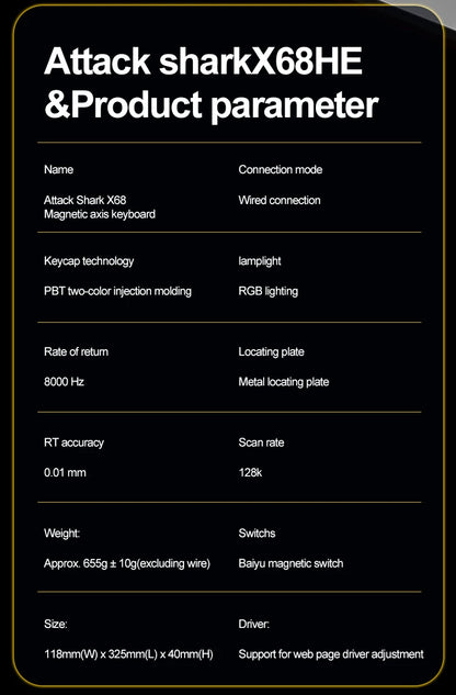 Magnetic Switch Keyboard ATTACK SHARK X68HE X68PRO HE and FREEWOLF F68 Wired F68Pro Wireless for Pro Gaming 0.01mm Rapid Trigg