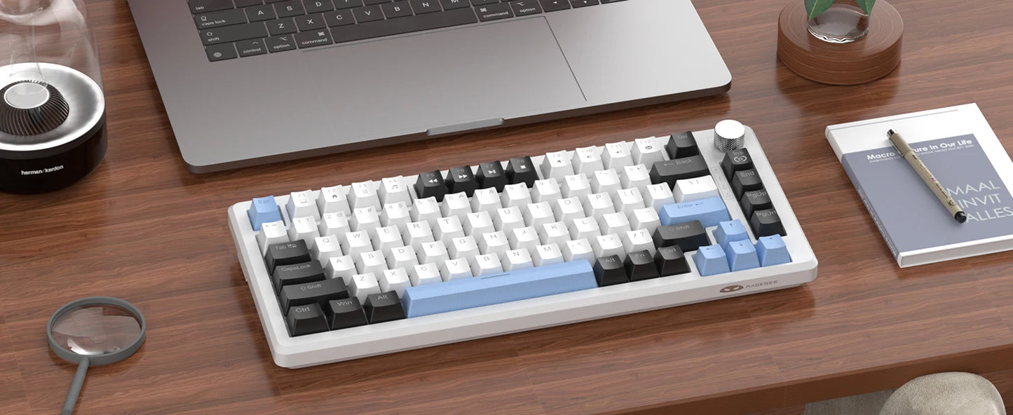 MageGee 75% Mechanical Gaming Keyboard with Knob Control, Compact Blue Backlit Wired Keyboard Black/Brown Switches for PCWindows