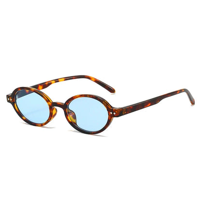 Ochelari de soare SO&EI Retro, mici, ovali, pentru femei, cu nituri, model leopard, pentru bărbați, stil punk, cu protecție UV400
