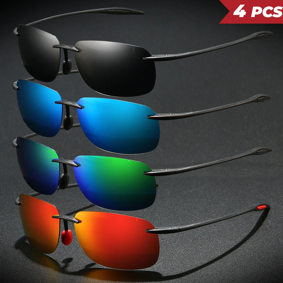 4 bucăți ochelari de soare aviator polarizați, ultra-ușori, de 11 g, cu ramă TR90 fără cadru – flexibili și confortabili, unisex, pentru condus, pescuit și activități în aer liber