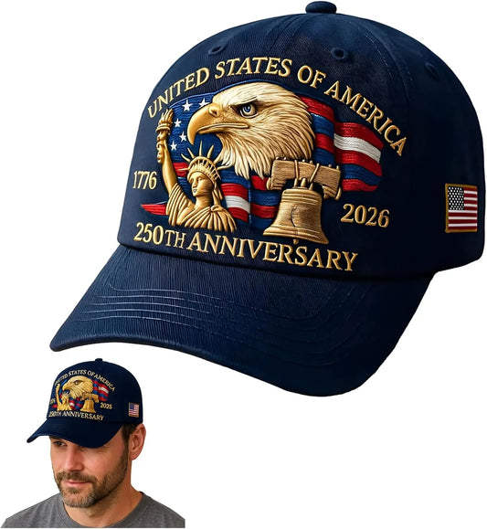 1pc United States 250th Anniversary Baseball Caps for Women,Washed Retro Design,Handmade Embroidery Hat for Parties,Adjustable