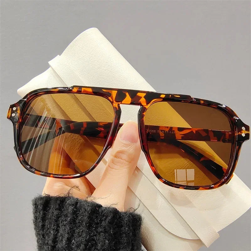 Ochelari de soare la modă pentru femei și bărbați, ochelari de soare cu ramă dublă, stil vintage, pentru activități în aer liber, călătorii și conducere, cu protecție UV400