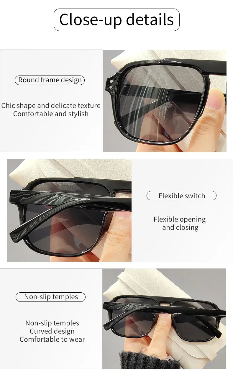 Ochelari de soare la modă pentru femei și bărbați, ochelari de soare cu ramă dublă, stil vintage, pentru activități în aer liber, călătorii și conducere, cu protecție UV400