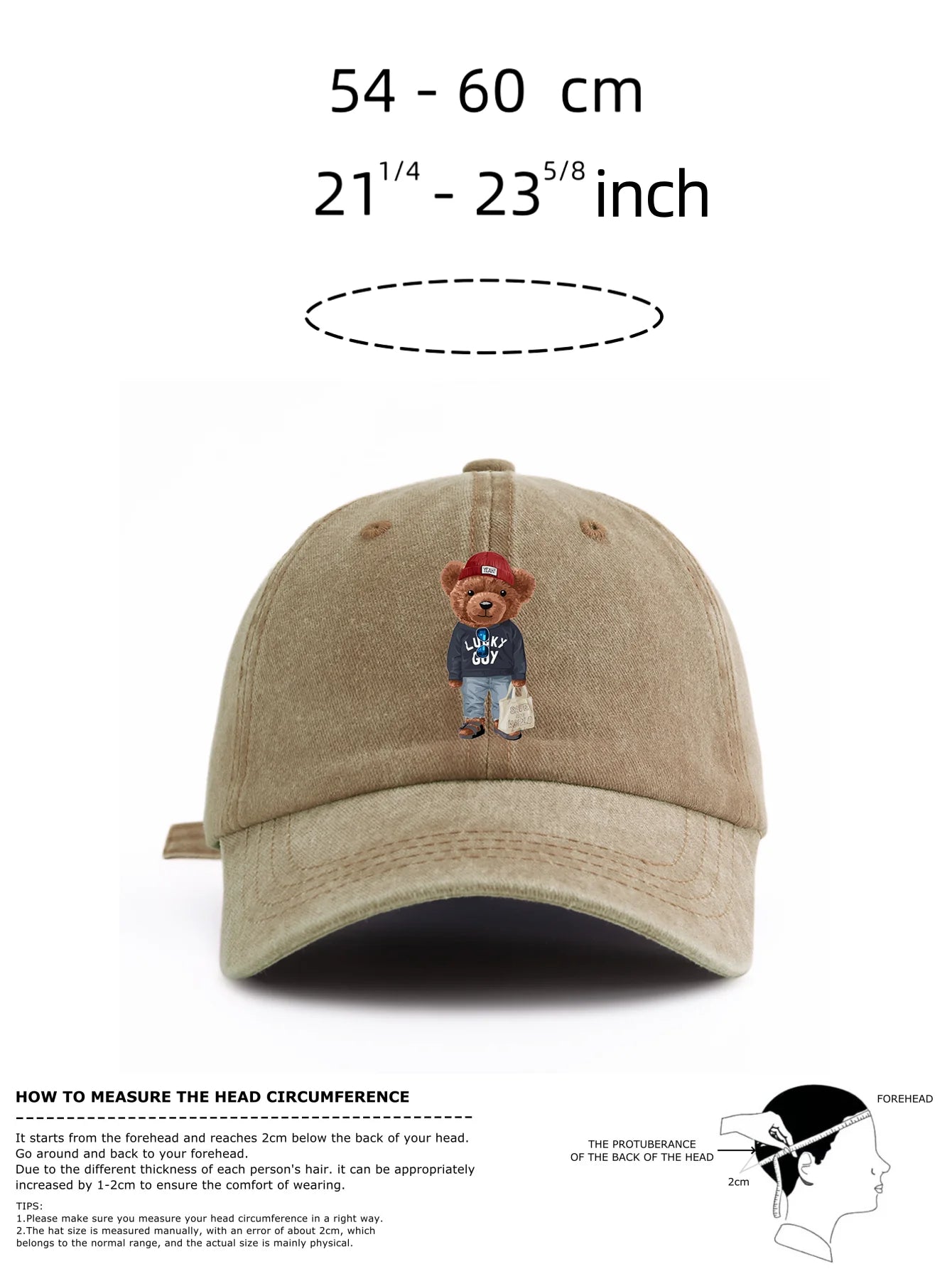 1pc Tote-bag Bear Print Washed Baseball Cap for Adults,  Minimalist Retro Style Casual Soft Adjustable Dad Hat, Perfect As Gift