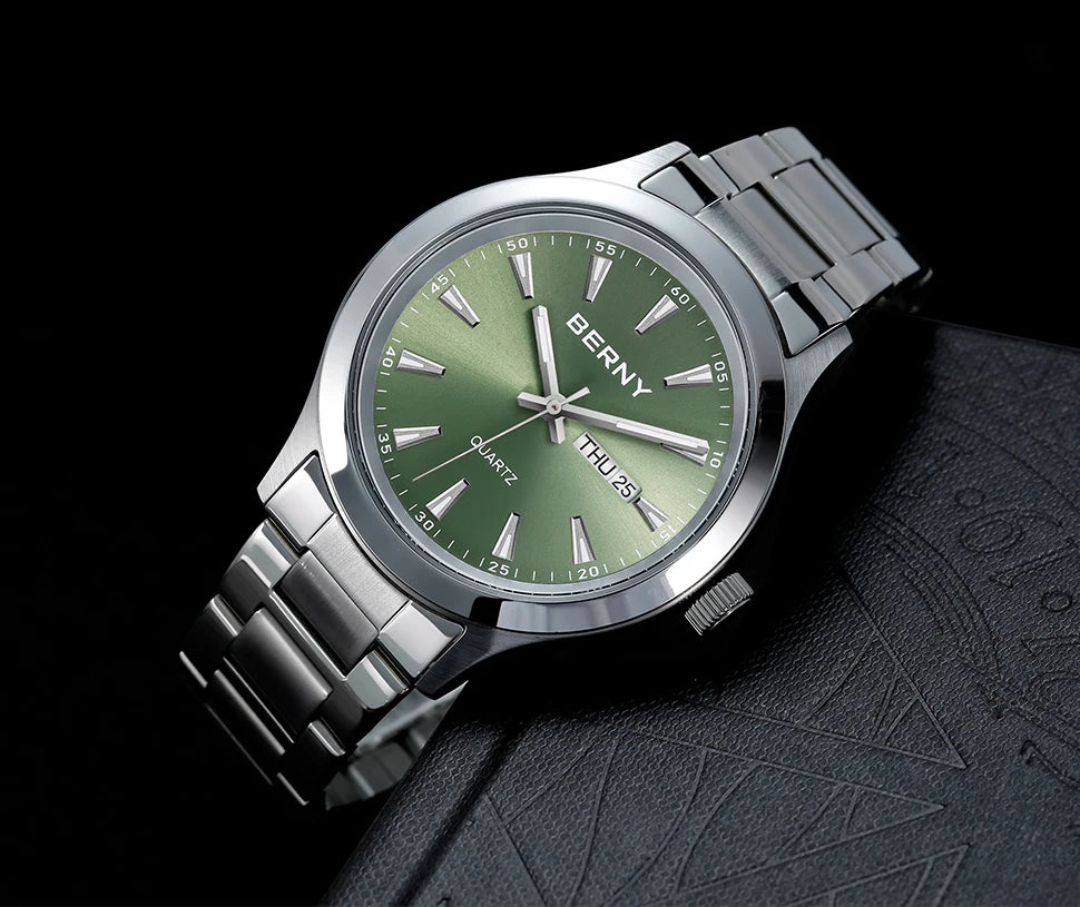 BERNY Men Quartz Watch  Fashion Texture Wristwatch for Men Ultra Thin Men Watch Calendar Luminous Stainless Steel Dress Watches