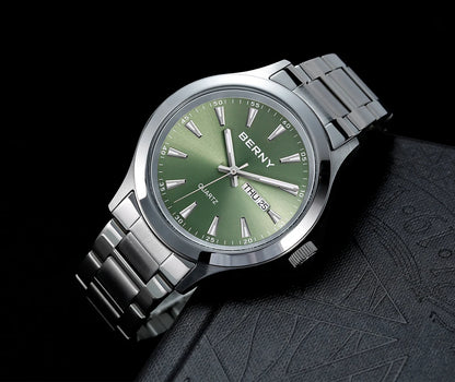 BERNY Men Quartz Watch  Fashion Texture Wristwatch for Men Ultra Thin Men Watch Calendar Luminous Stainless Steel Dress Watches