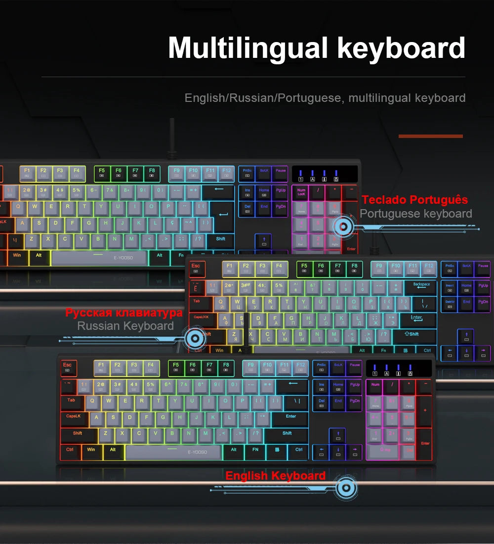 E-YOOSO Z14 RGB USB Mechanical Gaming Wired Keyboard Red Switch 104 Key Russian Brazilian Portuguese Gamer for Computer laptop