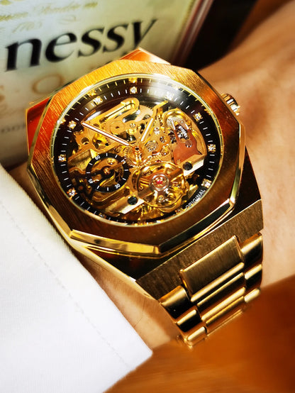 Forsining Casual Automatic Mechanical Watch for Men Luminous Hands Stainless Steel Strap Fashion Luxury Skeleton Mens Watches