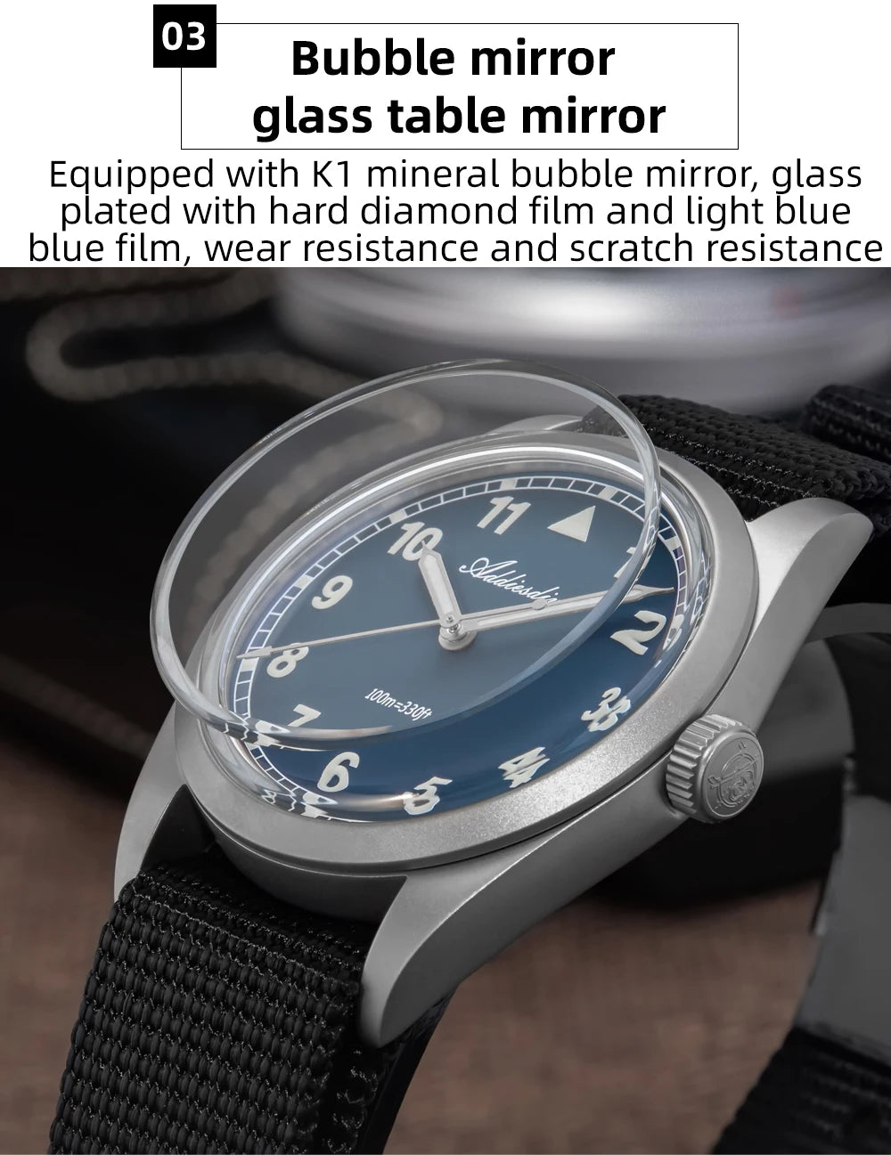 ADDIESDIVE 36mm analoge Herrenuhr mit gewölbtem Spiegelglas, 100m wasserdicht, leuchtend, schlichte Quarzuhr für Herren mit Nylonarmband