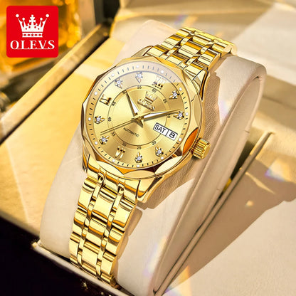 OLEVS 6727 Ladies Watch Automatic Mechanical Watch Stainless Steel Waterproof Calendar Week Watches For Women Luxury Elegant New