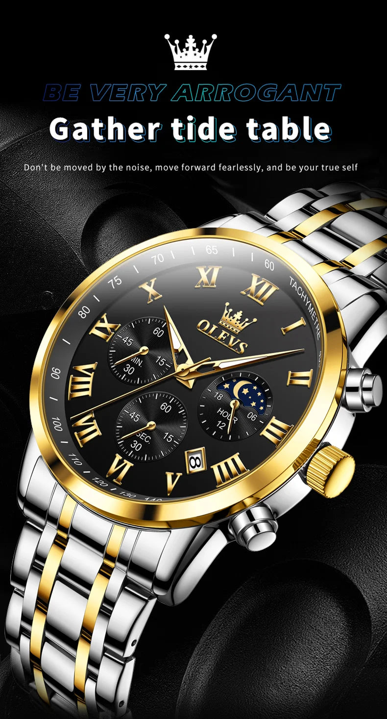 OLEVS 5529 Top-Luxusmarke Herrenuhr wasserdicht leuchtend Edelstahl Mondphase Timing Code Uhr neue Quarz-Herrenuhr