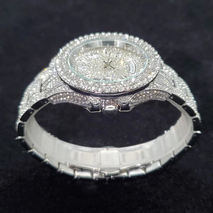 Luxury Diamond Watch for Men Fashion Bling Iced Out Day Date Watches Hip Hop Golden Stainless Steel Quartz Man Clock Hot Sale
