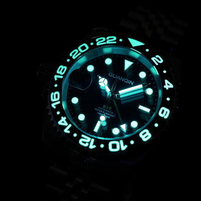 GUANQIN GMT Herrenuhren 2025 Neue Automatikuhr für Herren NH34 Mechanische Armbanduhr Saphirglas Edelstahlgehäuse Linkshänder