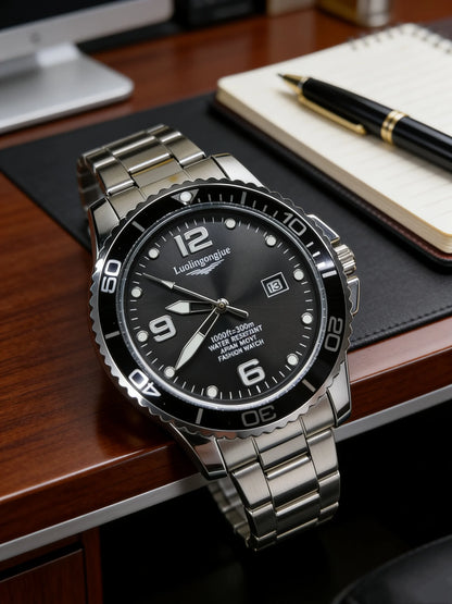 Men's Luxury Diving Quartz Watch, Classic Style, Waterproof, Luminous Calendar, Stainless Steel Strap, Business Casual Style, Men's Watch, High-Quality Gift, Gift for Men