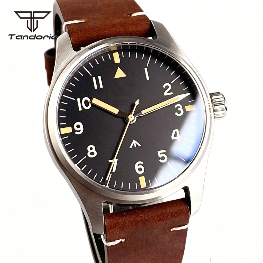 Tandorio 39mm Pilot Aviator Watch Sapphire Glass Luminous Automatic Japan NH35 or VH31 Quartz Movt 20BAR Diving Wristwatch