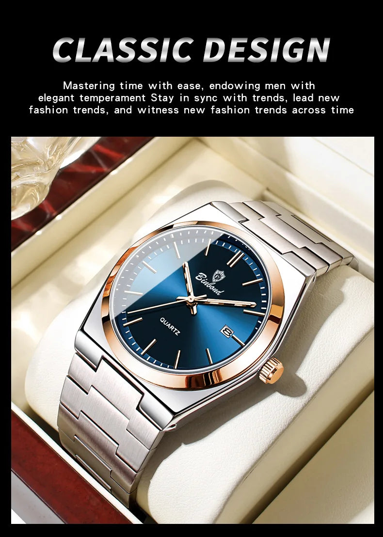 UTHAI Men Watch Light Luxury Brand Stainless Steel Calendar Waterproof Male Business Leisure Fashion Quartz Clock Watch