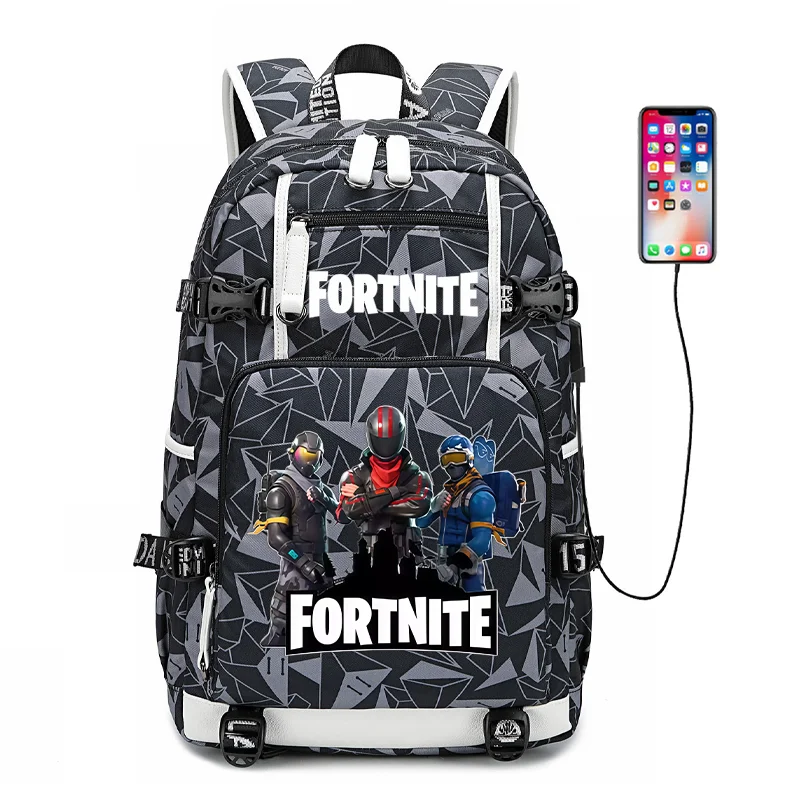 Mochila escolar para estudante com estampado do jogo Fortnite, para rapazes e raparigas, grande capacidade, impermeável, leve e resistente, presente de aniversário