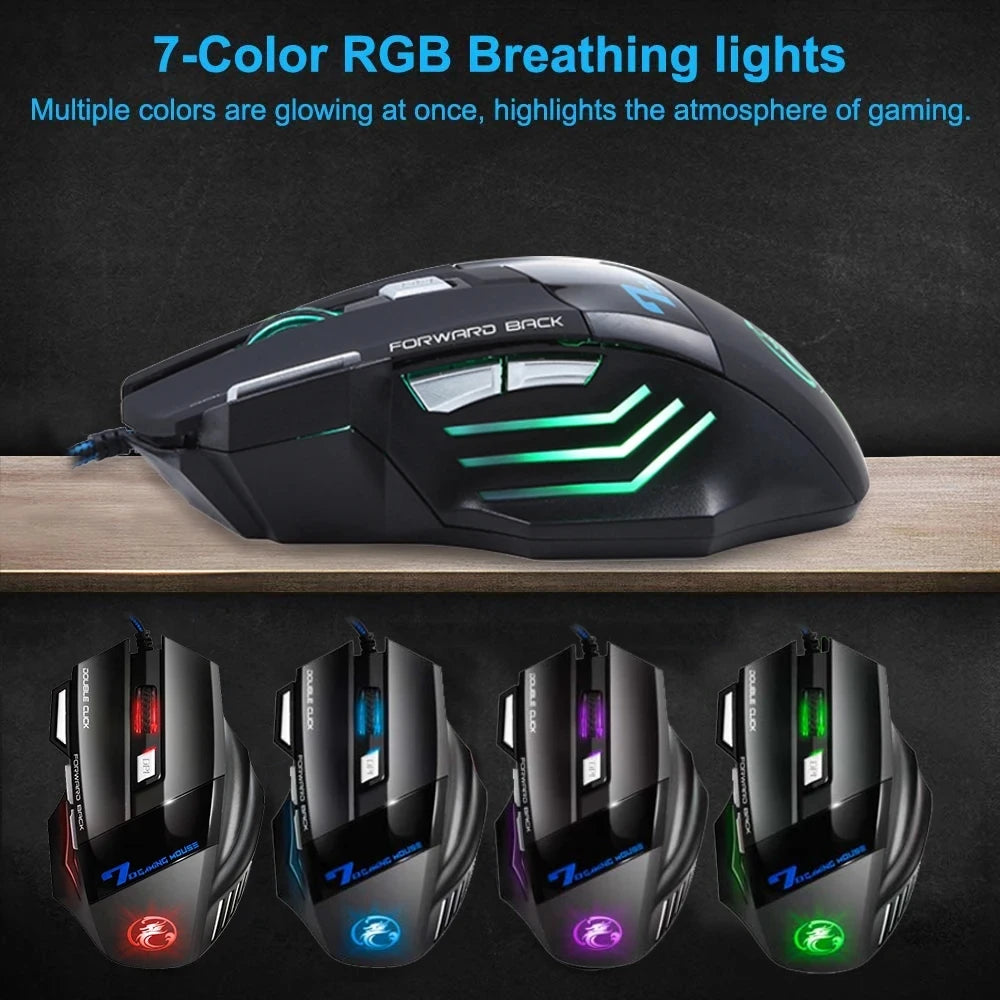 Wired Gaming Mouse, Gamer Computer Mouse with RGB Backlit, Ergonomic Design, Silent Backlight, LED, 7 Buttons, USB Mice for PC Desktop