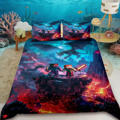 Minecraft 2/3pcs Duvet Cover Cute Cartoon Game Quilt Cover Bedding Set with 1/2 Pillowcase Gifts Bedroom Dormitory