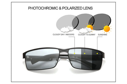 KINGSEVEN Ochelari de soare polarizați fotocromatici pentru bărbați, model pentru femei, ochelari de soare cameleon, UV400, anti-orbire, pentru șofat, ochelari pătrați
