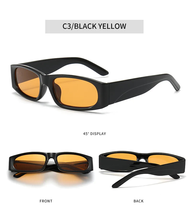 Ochelari de soare negri cu ramă îngustă în stil hip-hop, ochelari de soare retro pentru bărbați, de culoare portocaliu, UV400