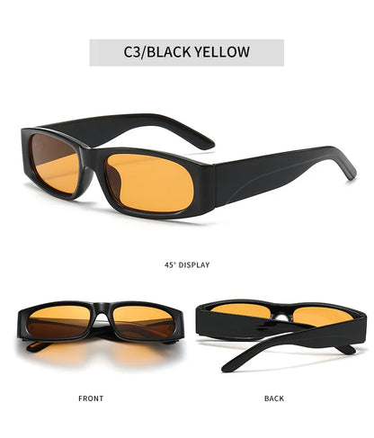 Ochelari de soare negri cu ramă îngustă în stil hip-hop, ochelari de soare retro pentru bărbați, de culoare portocaliu, UV400