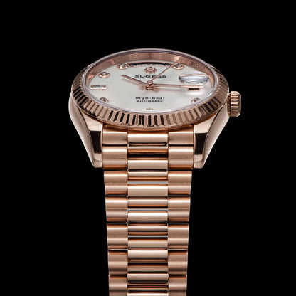 Sugess Watch of Men 36mm Date Automatic Retro Mechanical Wristwatches Sapphire Crystal RoseGold Dandong SL3034 Movement Day New