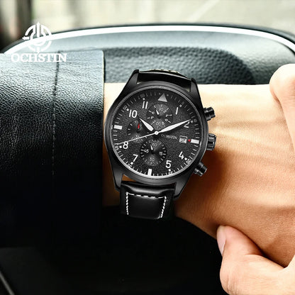 OCHSTIN Mens Watches Quartz Chronograph Men Watch Pilot Sport Male Fashion Wristwatch Top Brand Luxury Leather Waterproof Clock