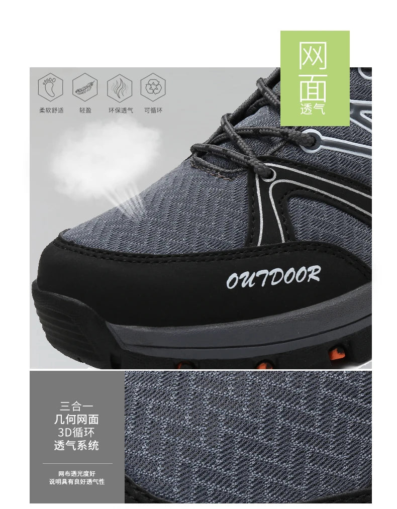 Sapatos de caminhada de marca para homem em malha respirável, calçado de viagem outdoor impermeável para caça e pesca, sapatos desportivos de montanha, todo-o-terreno e equitação