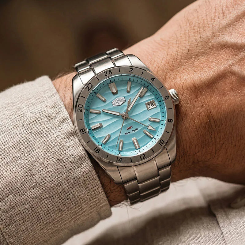 HEROFORCE Quality Original GMT Men Clock Waterproof Luminous Date Luxury Man Watch Stainless Steel Quartz Men's Watches Male