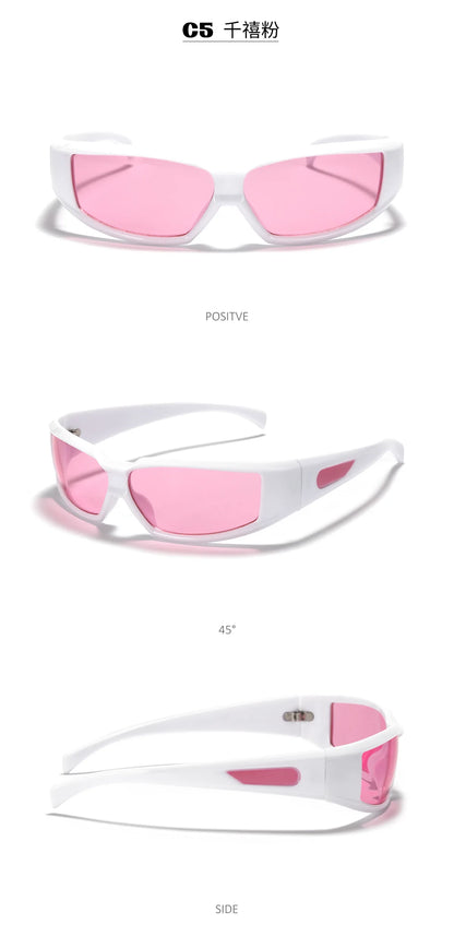 KLASSNUM Ochelari pentru femei Y2k Ochelari de soare la modă pentru bărbați, cu un design futurist și tehnologic Ochelari de soare argintii și roz pentru fete, cu protecție UV400