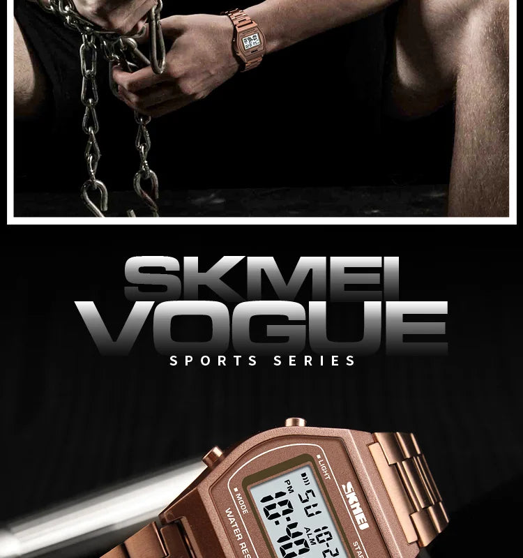 Skmei Unisex Digital Sport's Watches Stainless Steel Strap Led Waterproof 12/24 Hour Format Electronic Alarm Clock