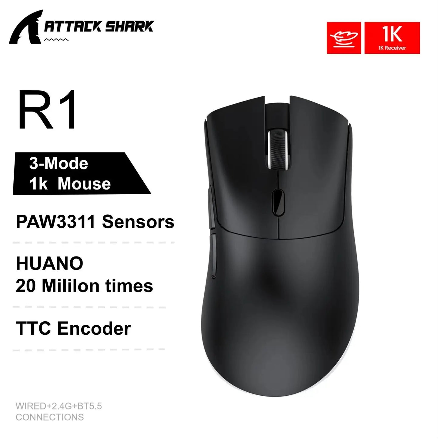 Mouse wireless Attack Shark X11&R1 Tri Mode Bluetooth con base di ricarica RGB, ergonomico e leggero, accessorio per PC gamer