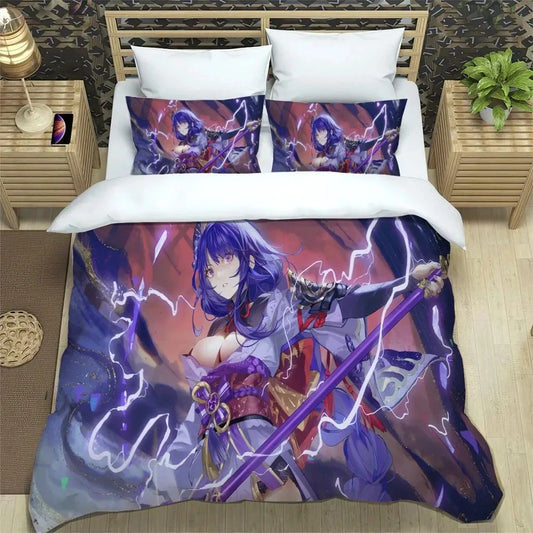 Anime Genshin Impact -vuodevaatesetti pojille ja tytöille, Twin- ja Queen-koot, pussilakana ja tyynyliina lapsille ja aikuisille, muodikas kodintekstiili